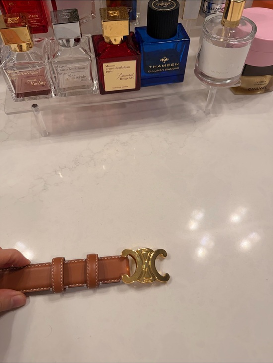 Celine Brown Leather Belt with Gold Triomphe Buckle main image 5